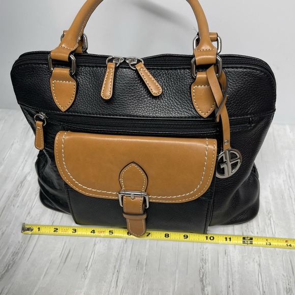 Giani Bernini Black Pebble Leather Satchel Bag Purse Crossbody Everyday Casual - Picture 9 of 11